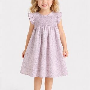 Quince Organic Cotton Poplin Smocked Flutter Sleeve Floral Dress 3T